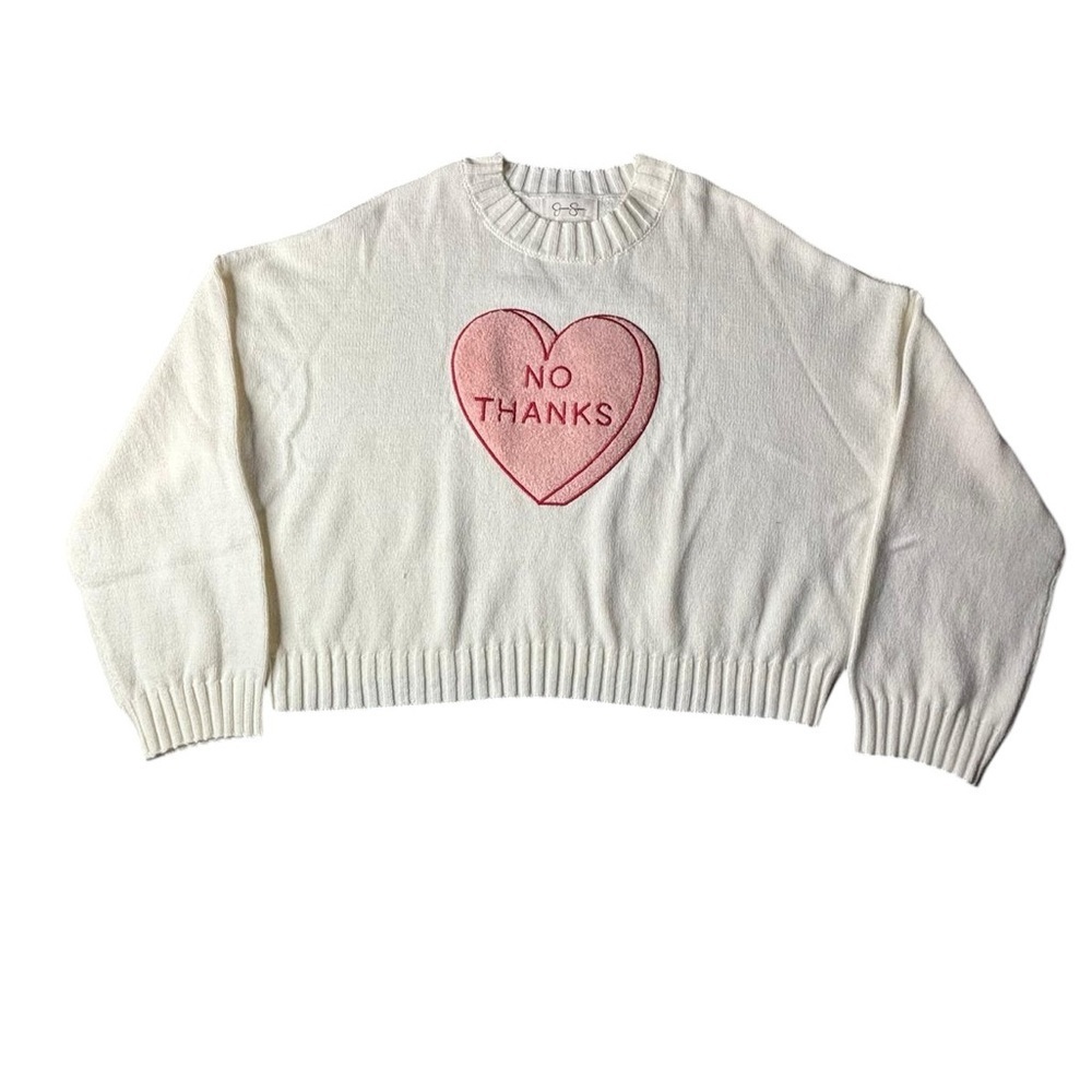 Jessica Simpson NWOT Cream Cropped Heart “No Thanks” Sweater M